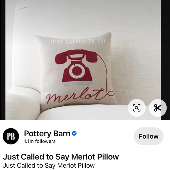 Set of 2: Pottery Barn Linen Pillow 12” square. Just Called to Say Merlot!! - Picture 2 of 2